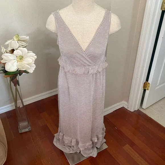 dress down maxi dress Green & Brown Puff Sleeve Button Down Maxi Shirt Dress